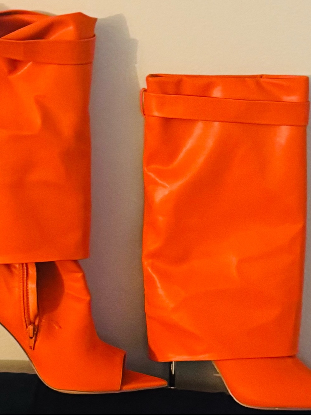 AKIRA Vibrant Orange Knee-High Heeled Boots